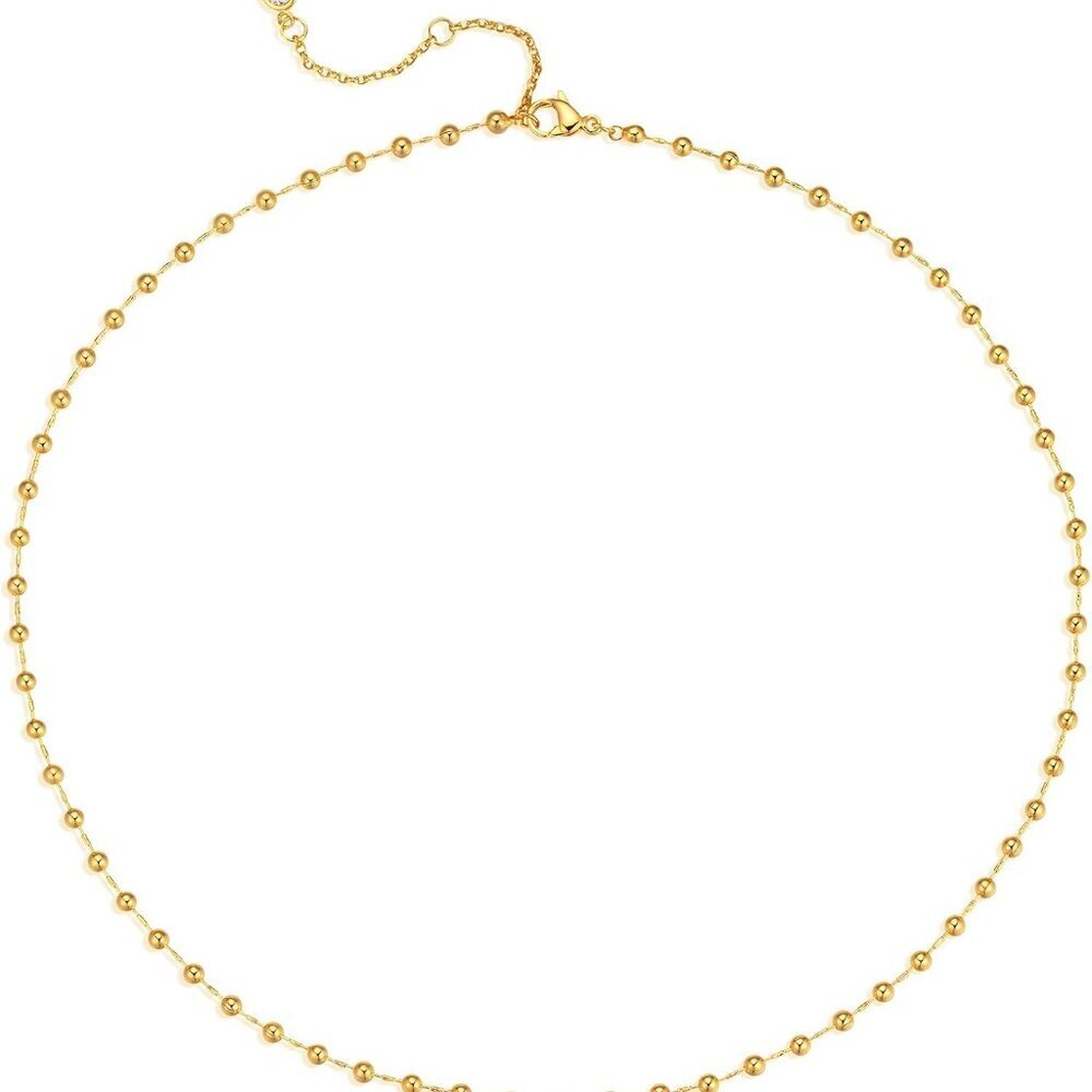 Gold Bead Flat Chain 13-15 inch Hypoallergenic Adjustable Choker Necklace for Wo